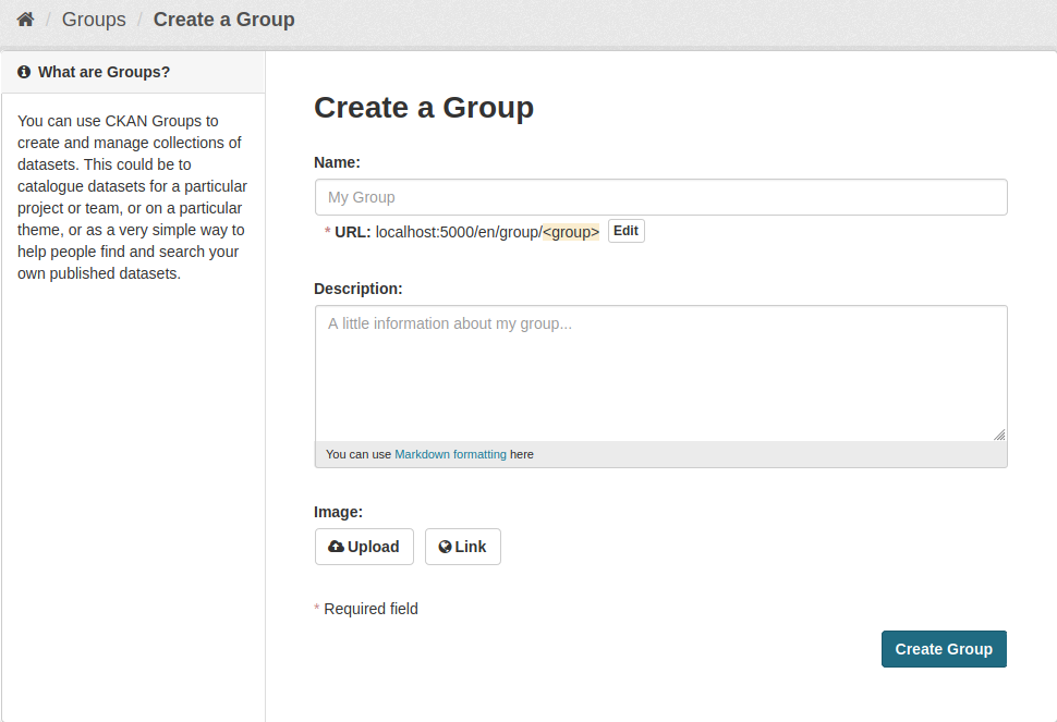 Create a Group: Name, Description, Image