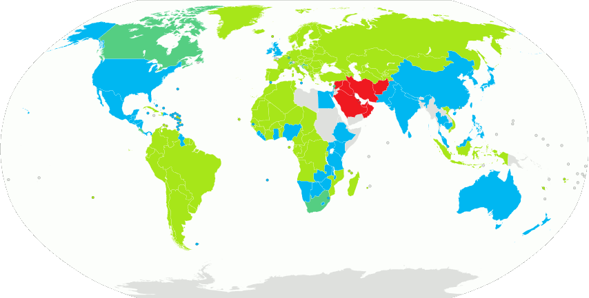 Mapa mundi mostrando lugares por tipo de separador decimal